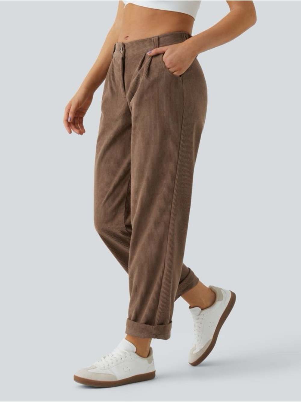 Halara Mid Rise Zipper Pocket Corduroy Casual Pants in Acorn Women’s Size Large